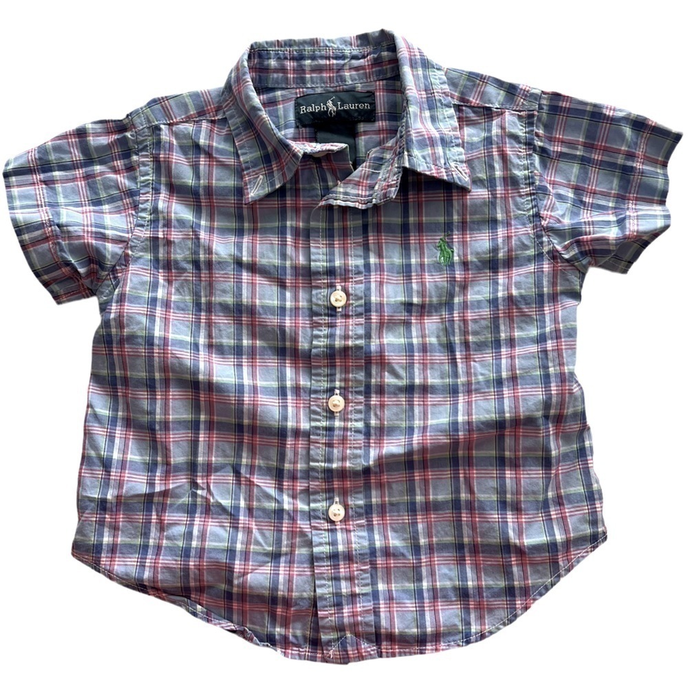 Polo Ralph Lauren Infant Boys Short Sleeve Plaid Button Down Shirt Size 12M